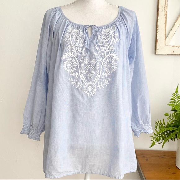 Chaps Tops - Chaps Floral Embroidered Peasant Top NWT LP